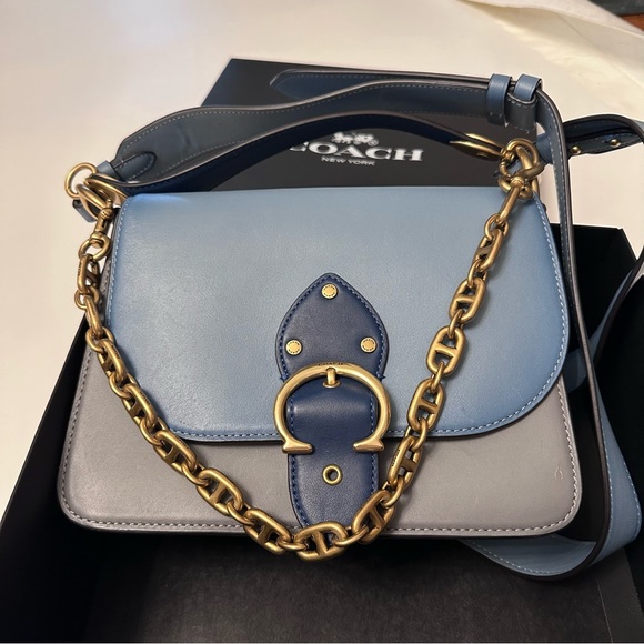 NWT Coach Beat Shoulder Bag Azure Colorblock in gift box with dust bag - Picture 2 of 11
